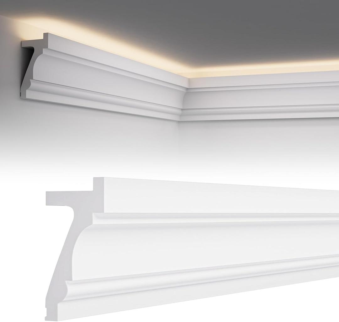 10 Pack 39.37"(Total 32.8 Ft) Ceiling Crown Molding with LED Duct Kit White Decorative Crown Moulding Trim for Seamless Ambient Accent Lighting, Easy LED Trim Moulding Strip Installation