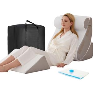 4PCS Wedge Pillow Set for After Surgery, Orthopedic Bed Wedge Pillow for Back Pain Relief, Sitting up in Bed,Recovery, Acid Reflux, Snoring, Body Pillow for Sleeping,Leg,Shoulder Support, White/Grey