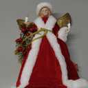 Angel Christmas Tree Topper with Lights, 12 Inch Lighted Angel Xmas Tree Toppers Decoration, Luxury Red Fabric Angel Figurine Ornament for Christmas Tree Holiday Party Indoor Decor