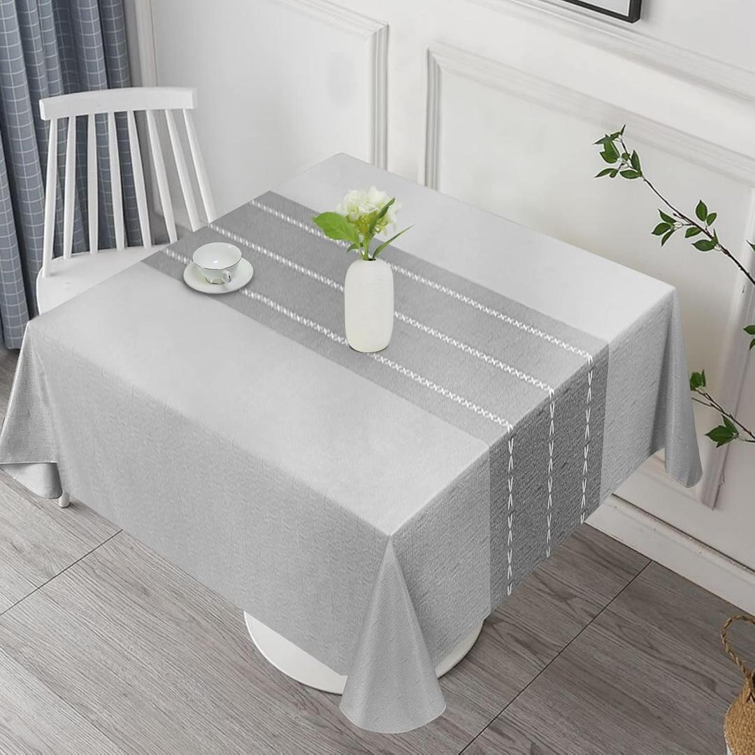Vonabem 100% Waterproof Square PVC Tablecloth, Checkered Vinyl Table Cloth Cover Oil Proof Spill Proof Wipeable Plastic Table Cloths for Indoor and Outdoor Use (Light Gray, 54X54IN)