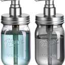 Amolliar Plastic Mason Jar Soap Dispenser with Pump Lid,16OZ Refillable Hand Soap Dispenser Set with Cute Lables - Farmhouse Decor for Kitchen Bathroom, Liquid Soap, Dish Soap, Lotion (2 Pack, Silver)
