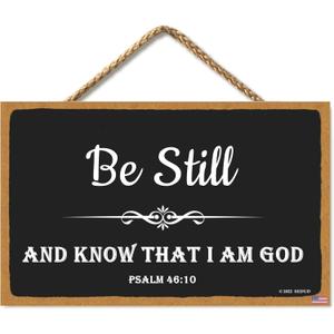 ''Be Still and Know That I Am God'' Sign Farmhouse Style Bible Verse Wall Decor Wood Sign 11 x 6 Inch (Black-8)
