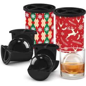 Christmas Clear Ice Cube Maker, 2.5" Stainless Steel Crystal Clear Ice Ball Maker, Ice Molds for Whiskey/Old Fashioned Cocktail/Bourbon, Whiskey Bourbon Gifts for Men, Dad, Husband (Bundle B(2 Pack)