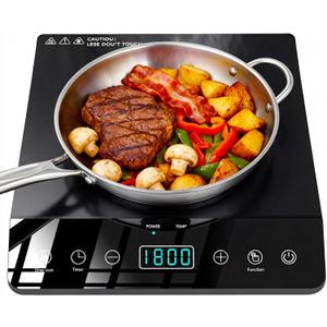 Single Burner Induction Cooktop, ETL-Certified 1800W Portable Induction Cooktop Large 8 inch Heating Coil, 12 Temp Settings up to 465 Electric Stove Hot Plate with 3 Hour Timer, Safety Lock