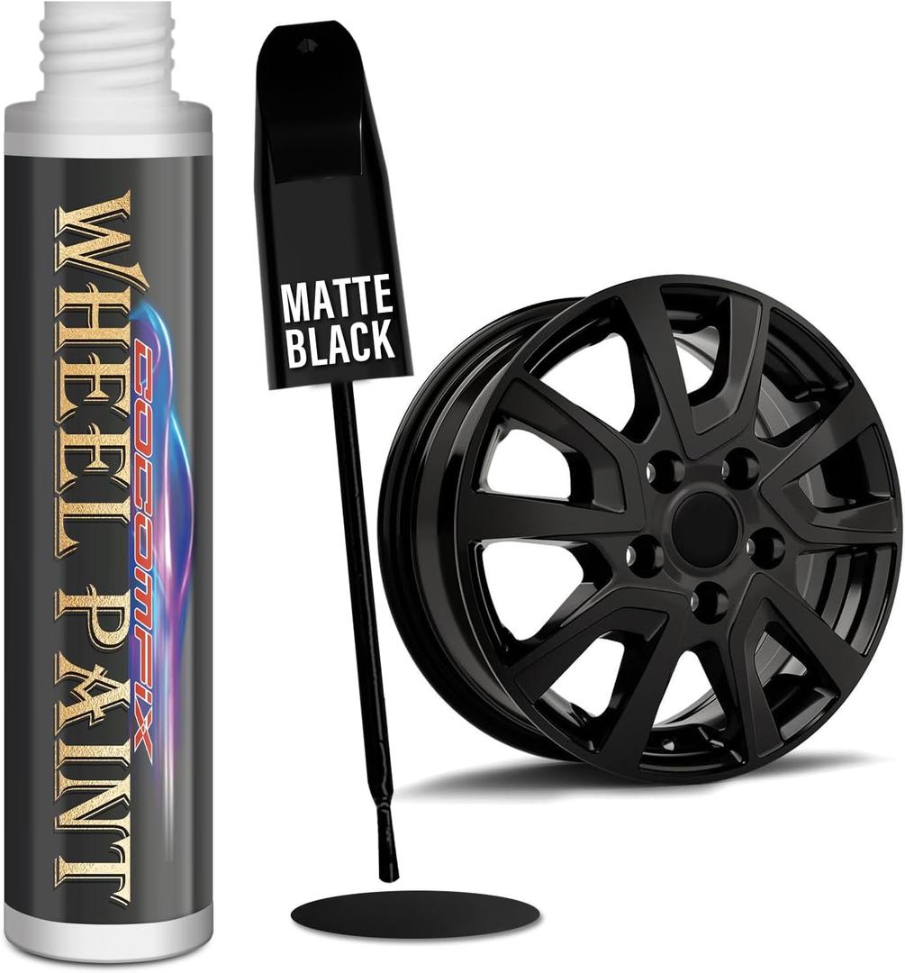 Matte Black Rim Touch Up Paint, Flat Black Wheel Paint Pen for Curb Rash & Scratch, Car Wheel Scratch Repair Kit for Alloy, Metal, Enamel, Universal Satin Black Automotive Touch Up Paint Pen (1 fl oz)
