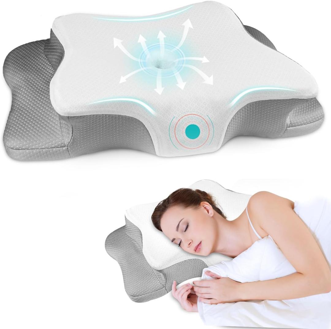 Pain Relief Cervical Pillow for Neck Support,Adjustable Ergonomic Pillow Cozy Sleeping,Odorless Orthopedic Memory Foam Pillows,Contour Bed Pillow for Side Back Stomach Sleeper (Cream White)