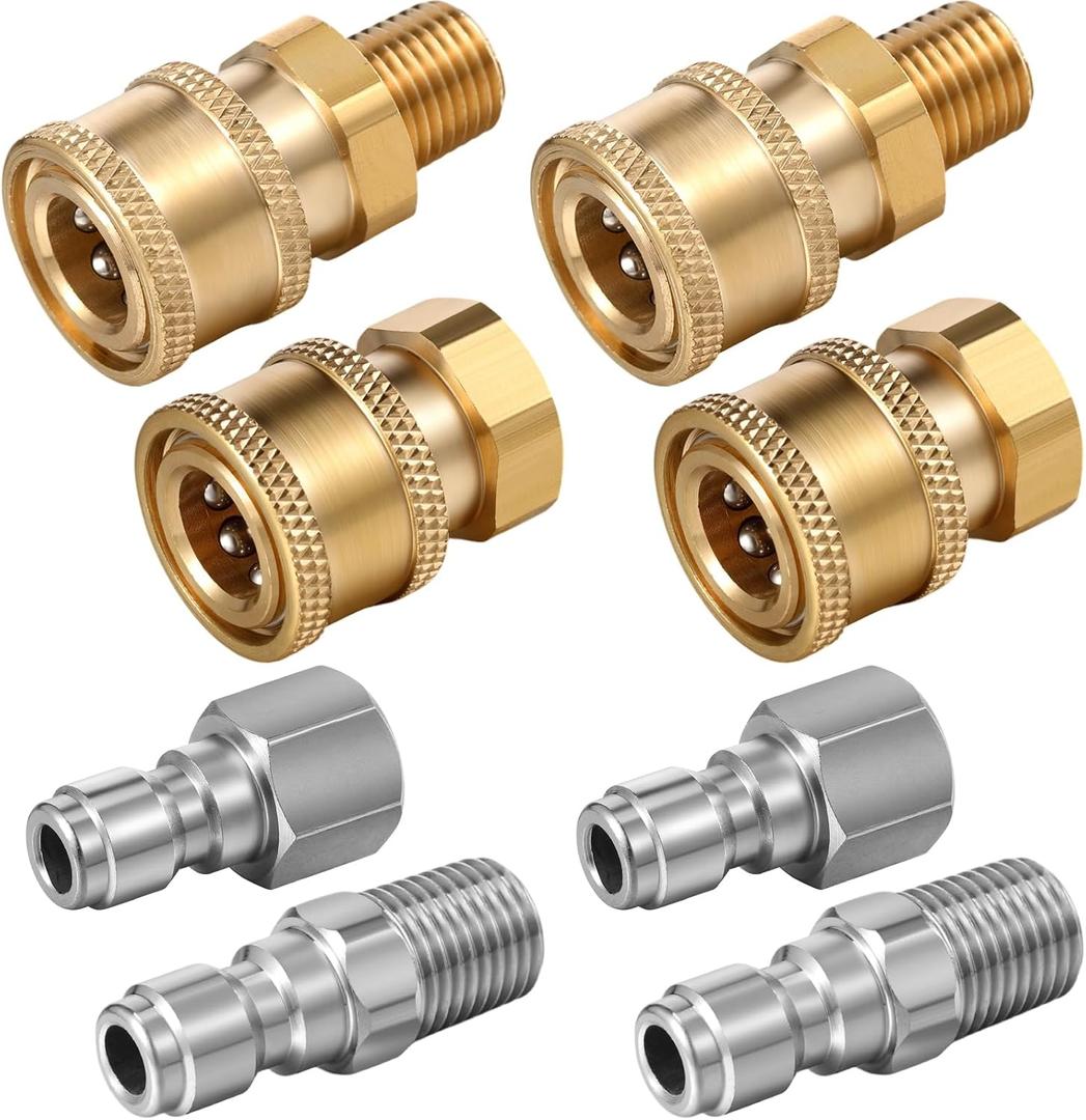 Shimeyao 4 Sets NPT 1/4 Inch Pressure Washer Coupler Quick Connect Plug Male Female 1/4 Quick Connect Fittings Pressure Washer Adapters Accessories(1/4 Internal and External Thread)