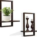 PHOENANCEE Square Floating Shelves,Wall Plants Holder,Bathroom Wall Decor,Framed Decorative Shelf Black,Modern Chic Set of 2 for Living Room Bedroom Home Office,Soild Wood,L+S(Walnut