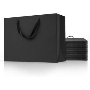 MOXARYSU Black Gift Bags With Handles: 16x6x12 Inch 12pcs Extra Large Black Paper Bags Bulk For Party Shopping Birthday Wedding (XL, 12)