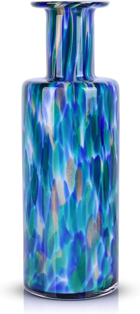 LCCCK 13" Tall Glass Vase Pretty Hand Blown Glass Vase, Unique Colorful Flower Vases for Bouquet, Modern Sea Art Decorative Vase for Home Living Room Kitchen Bathroom Dining Table Centerpieces (Teal Blue)