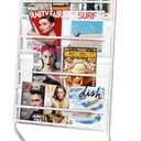 4-Tier Rolling Magazine Rack, White, 23.42"x15.15"x51.57"