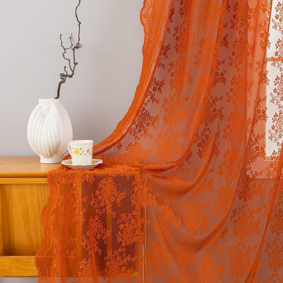 Burnt Orange 90 Curtains Length 2 Panel for Living Room Rustic Floral Retro Lace Semi Sheer Window Curtain Drapes for Bedroom Dining Room Office Boho Neutral Aesthetic Decor 52 Wx90 L Terracotta Burnt Orange 90 Curtains Length 2 Panel for Living Room Rustic Floral Retro Lace Semi Sheer Window Curtain Drapes for Bedroom Dining Room Office Boho Neutral Aesthetic Decor 52 Wx90 L Terracotta