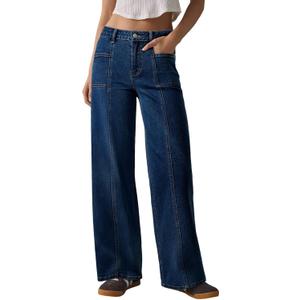 Sidefeel Womens Wide Leg Jeans High Waisted Stretchy Straight Leg Baggy Denim Pants (10, Bluing)