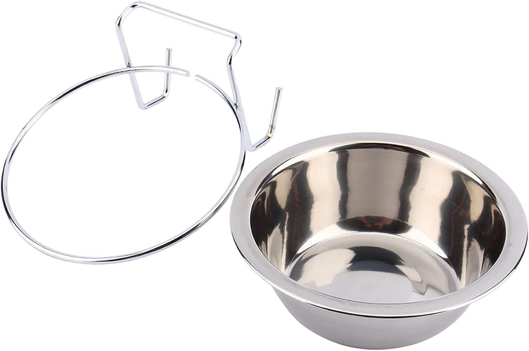 Clamp Holder Pet Bowl, Stainless Steel Dog & Bird Cage Feeder, Small Hook on Design