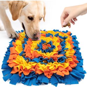 Pet Snuffle Mat for Dogs, Dog Feeding Mat, Nosework Training Mats for Foraging Instinct Interactive Puzzle Toys (Blue&Orange&Yellow)