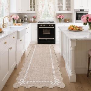 GarveeHome Scalloped Bow Rug for Living Room, Solid Camel Rug for Dorm, Washable Runner Rug 2.5x8 Soft Low Pile Non Slip Scalloped Rugs for Nursery Bedroom Decor Hallway Entryway Playroom