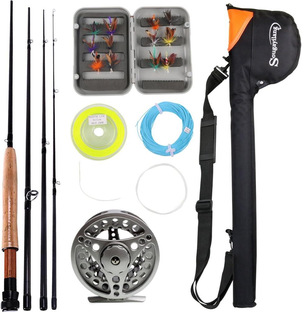 Sougayilang Saltwater Freshwater Fly Fishing Rod with Reel Combo Kit (Silver Kits with Bag)