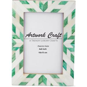 Bone Photo Frame Aztec Pattern Inspired Vintage Table-Top/Wall Dcor Chevron Art Boho Christmas Picture Frames (4x6 Inches, Green)