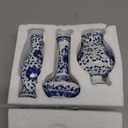 Set of 3 Small Blue & White Porcelain Vases, Fambe Glaze Porcelain Vases Set of 3, Classic Ceramic Flower Vases for Home Dcor