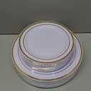 Gold Plastic Plates, MCIRCO 100 Pieces Disposable Party Plates for Weddings, Premium Gold Rim Plates, Include 50 10.25 Inch Dinner Plates and 50 7.5 Inch Dessert Appetizer Plates