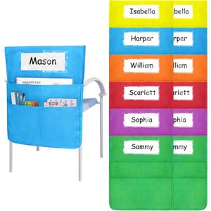 Chair Pockets for classrooms, 6 Bright Color Seat Storage Organizer for Kids School Supplies with 2 Large Pockets Keeps Students Organized and Classrooms Neat (12 Pack)