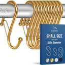 Blau Marité 9-Pack Metal S Hooks for Hanging – Heavy-Duty S-Shaped Hooks with Safety Buckle – Fits Bars up to 0.6 In – Anti-Drop Hook for Kitchen, Pot Racks & Towel Bars – Gold (Small)
