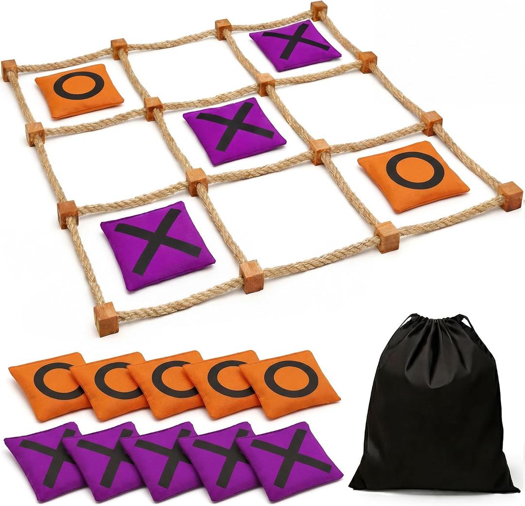Gamie Giant Tic Tac Toe Game Outdoor - 3 x 3 Feet - Includes Rope Grid, 10 Bean Bag Play Pieces, and 1 Drawstring Carry Bag - Large Yard Games - Outdoor Game for Patio, Picnic, Camping