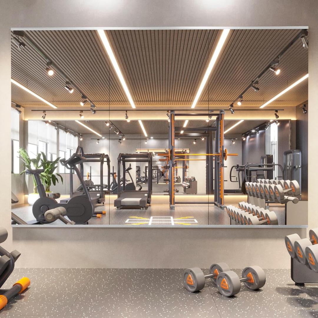 Pertetey Home Gym Mirror, 48X24 Inch(Each)-3Pack Wall Mounted Large Frameless Tempered Glass Mirror, Idea for Gym, Yoga, Bedroom, Dance Studio, Living Room