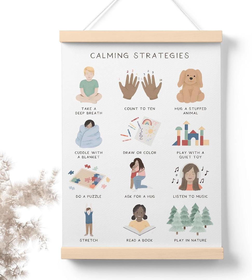 PaJiaNi Calming Strategies Poster, Mental Health Awareness Wall Art Decor,Psychology Affirmations Therapy Poster Decor for Nursery Classroom Calm Down Corner School Counselor Therapy Kid Room,12x16 Inch