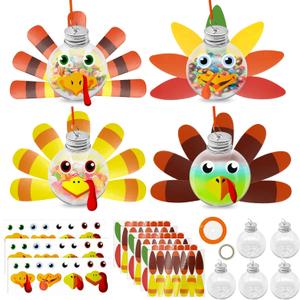 2 x 12 Pcs Thanksgiving Turkey DIY Craft Kits,Toddler Thanksgiving Hanging Booze Ball Ornaments Crafts DIY Make a Turkey for Festive Fall Party Classroom Activities Ornament Decorations (Turkey)