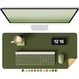YSAGi Double-Sided Desk Mat, Eco Cork Desk Protector, Large Mouse Pad, Waterproof Blotter, Writing Pad for Office/Home (23.6"x13.7", Olive Green + Cork)
