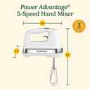 Cuisinart Power Advantage 5-Speed Hand Mixer, 220W-Motor Hand Blender Electric Mixer with 5 Speed Settings, Extra-Long Dishwasher-Safe Beaters, 60-Inch Swivel Cord, HM-50, White