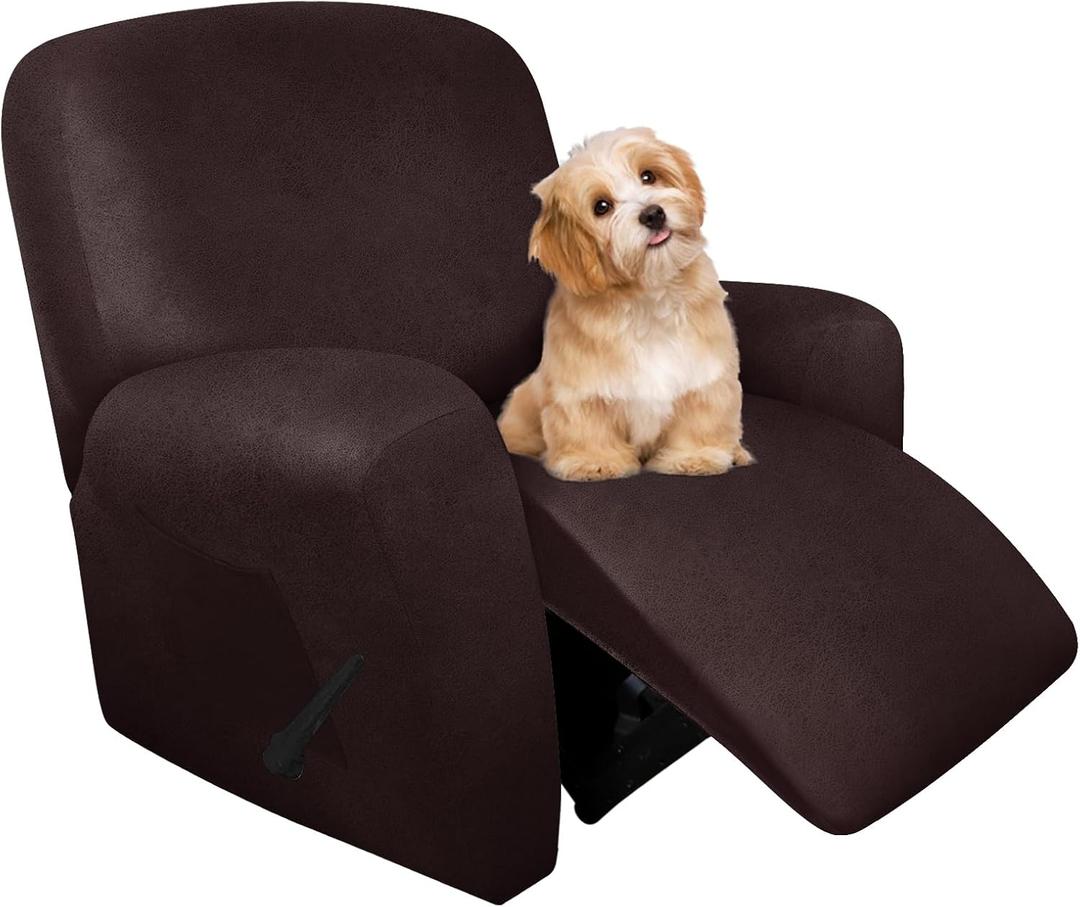 molasofa Leather Like Recliner Chair Covers - Large Lazy Boy Recliner Chair Covers for Reclining Chair 4 Pieces Washable Recliner Slip Covers That Stay in Place (Chocolate) (1 Seater)