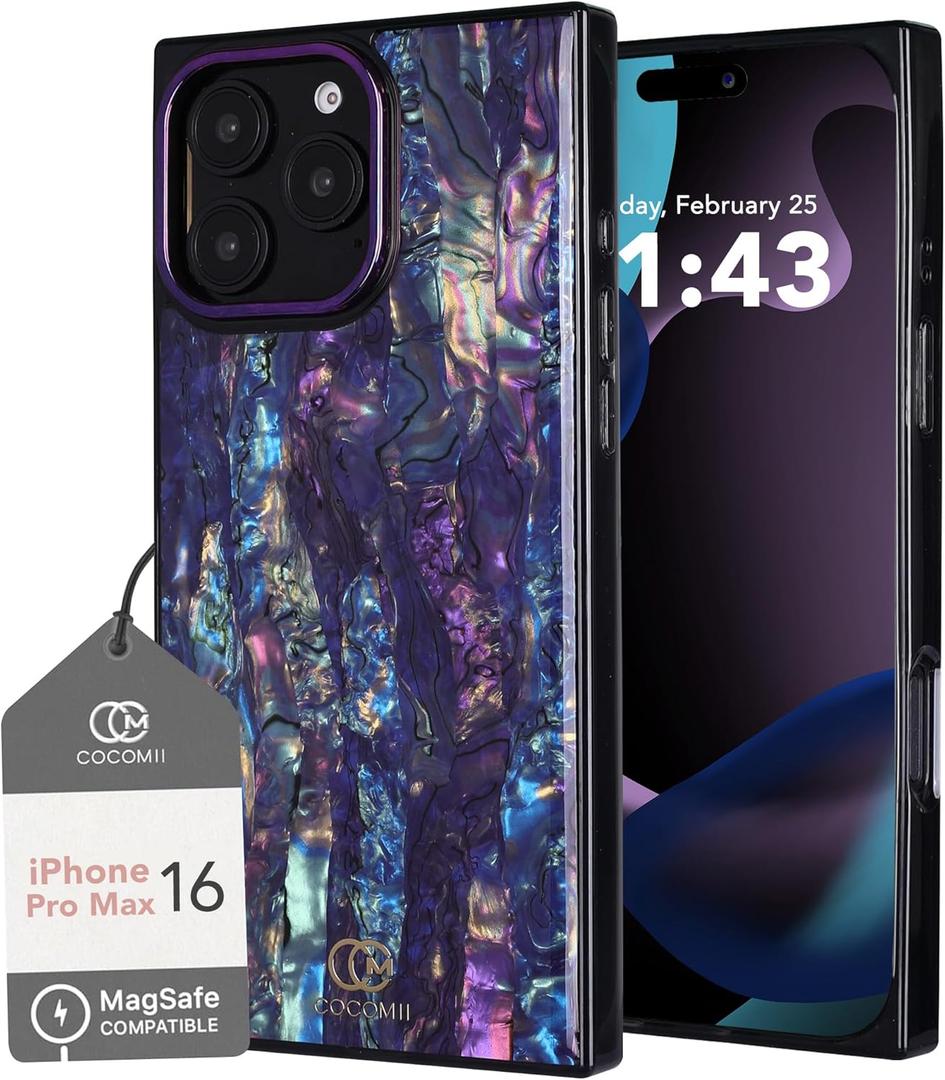 Cocomii - Rectangle Case Compatible with iPhone 16 Pro Max - Compatible with MagSafe, Abalone Shell, Pearlescent Seashell, Glossy, Magnetic Phone Case for iPhone 16 Pro Max 6.9 inch, Blue/Purple (iPhone 16 Pro Max 6.9", Blue/Purple)
