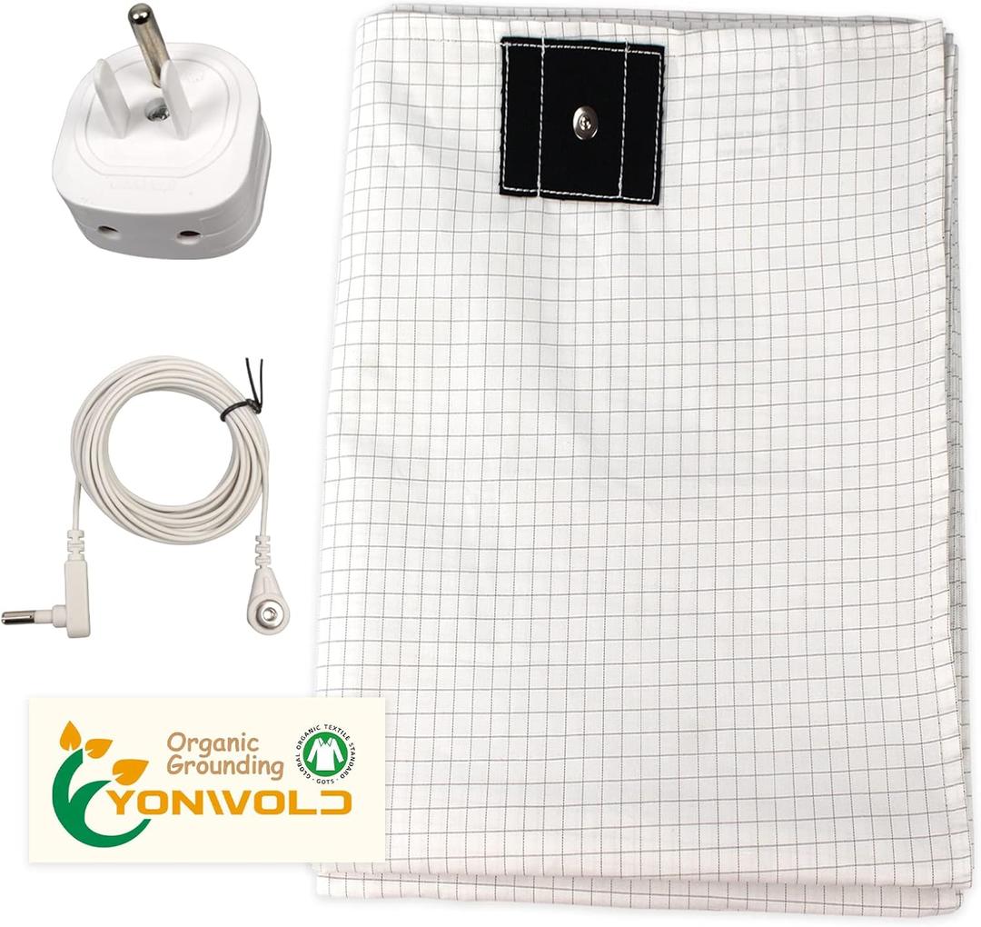 Yonwold Organic Grounding Sheet 10% Silver for Bed Sleeping Therapy with Safest Ground Adapter and Connection Cord 27X52 INCH