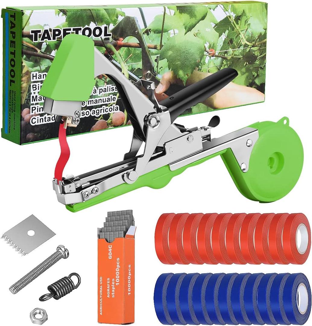 Jajadeal Plant Tying Machine Tool for Grapes, Raspberries, Tomatoes and Vining Vegetables, with 20 Rolls Tapes, 10000pcs Staples and Replacement Blades (Green) Jajadeal Plant Tying Machine Tool for Grapes, Raspberries, Tomatoes and Vining Vegetables, with 20 Rolls Tapes, 10000pcs Staples and Replacement Blades (Green)
