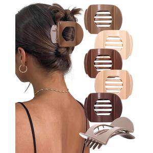 6 PCS Flat Hair Clips for Women Medium Non-slip Flat Claw Clip Strong Grip Hair Claw Clips Hair Barrettes for Thin Hair (Light Brown+Dark Brown+Light Brown+Dark Brown+Off-White+Chestnut)
