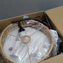 Rustic Black Farmhouse Floor Lamp with Woven Rattan Shade - 12W LED, Remote & Dimmable 3-Color Temp, Tall Standing Lamp for Living Room (Small)