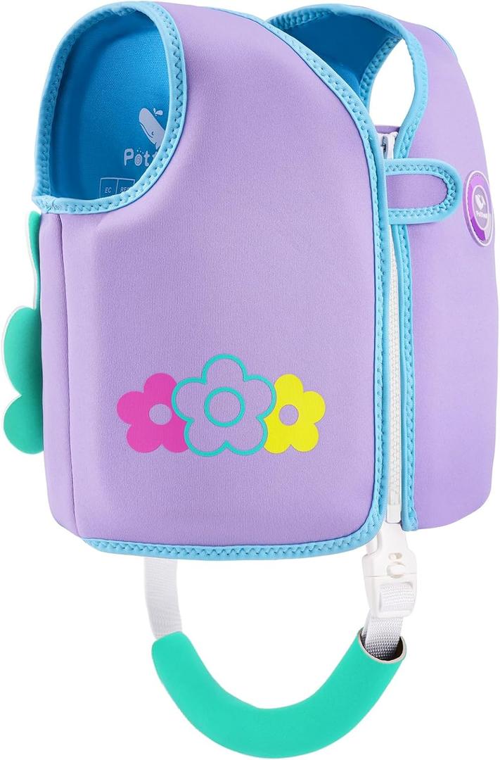 Pottwal Swim Vest for Kids - Swim Jacket for 1-2 Years (24-33LBS) - Buoyancy Aid Made of Neoprene & EPE - with Adjustable Crotch Strap (Small, Purple)