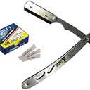 CS-102 Stainless Steel Professional Barber Straight Edge Razor with 100 Lord Single Edge Razor Blades (Silver Metal)