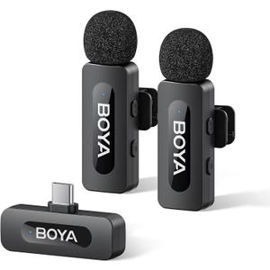BOYA BY-V20 Wireless Microphones for iPhone 17/16/15 & Android/Laptop with USB-C Port, 328ft Range, 9H Battery Life, Noise Reduction Mini Mic Clip on Lapel Microphone Wireless for Video Recroding