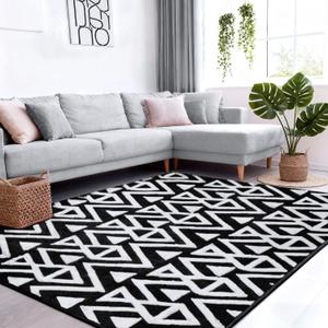 Ompaa Ultra Soft Geometric Bedroom Rugs Memory Foam Carpet, Black 5 x 8 Feet, Cozy Area Rugs for Living Room Couch Dorm Bedside Kids Girls Teens Room Nursery Decor Floor Mat