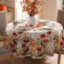 XCHI Fall Pumpkin Football Maple Leaves Tablecloth Round Washable Table Covers for Home Party Decorations 60x60 Inch
