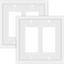 Double Decorator Switch Cover Plate White Classic Decorative Decorator Switch Plates Cover 2 Gang Rocker Wall Plate Cover for Duplex Toggle, 2 Pack