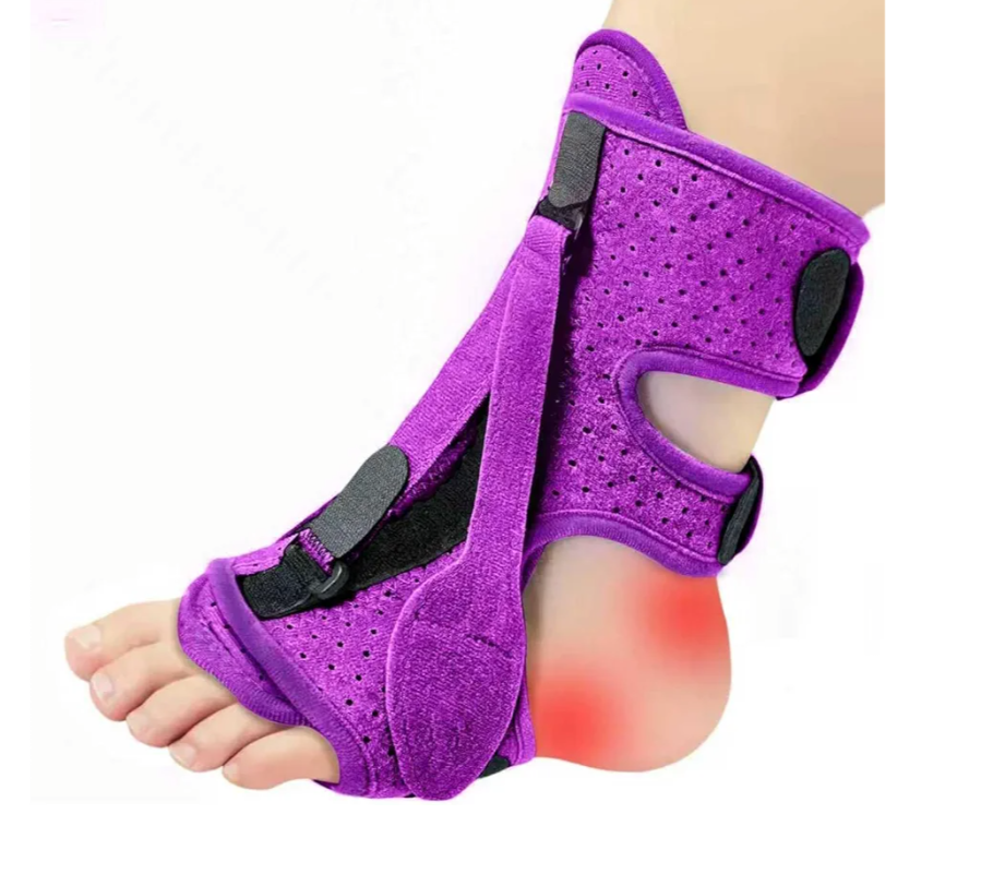 Plantar Fasciitis Night Splint, Adjustable Planter Facetious Orthotic Brace for Pain Relief, 3 straps Drop Foot Universal Size , Day Night Achilles Tendonitis & Heel Spur Relief for Women Men, Purple