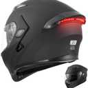 DOT Modular Motorcycle Full Face Helmet Flip-Up Dual Visor, Lightweight & DOT Approved, Matte Black (Large, Modular Helmet With Rear LED Lights)