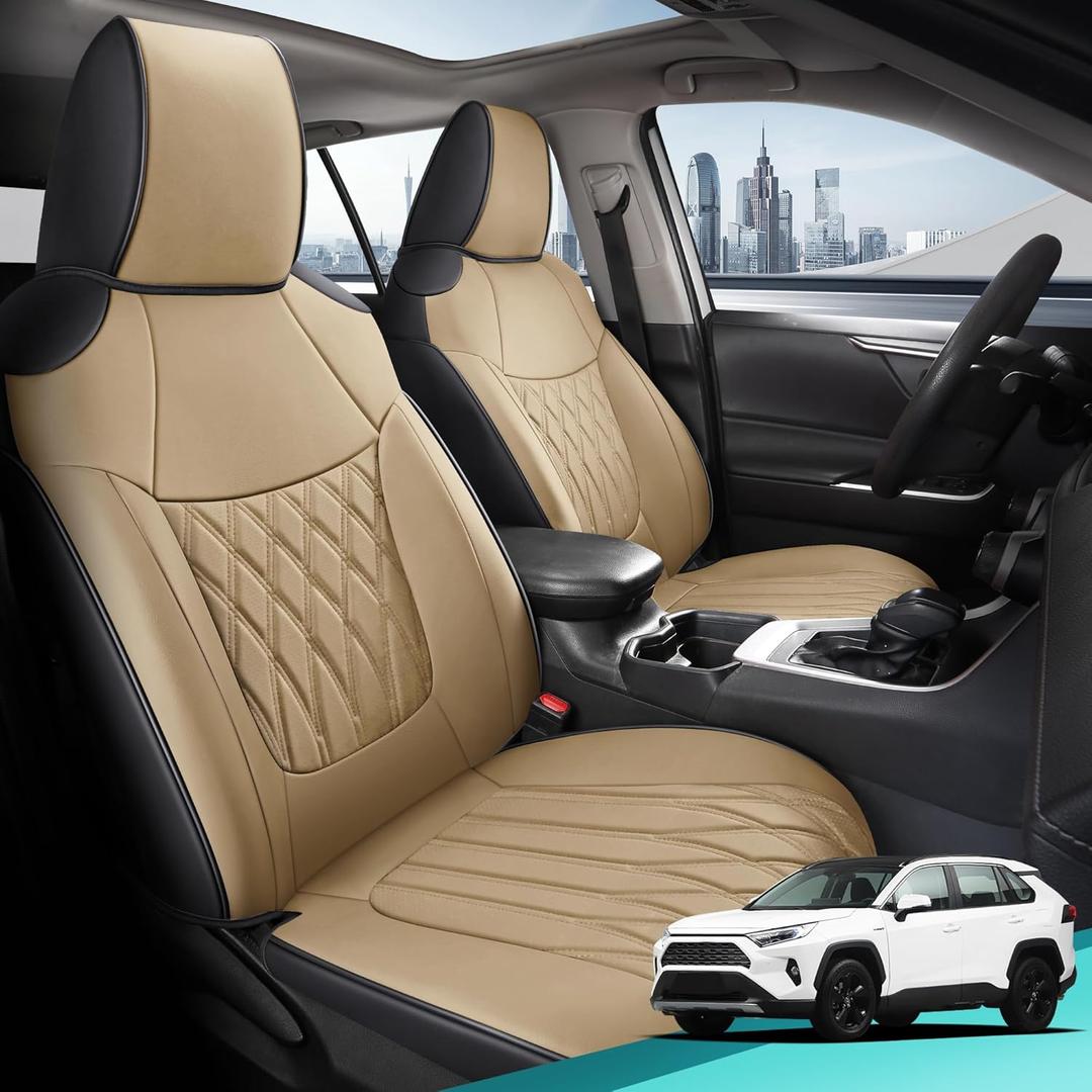 RAV4 Seat Covers - Custom Fit Seat Covers for Toyota RAV4 2019-2025 LE XLE Limited XLE Premium Gas - Leather RAV 4 Seat Cover Full Set Waterproof Breathable Comfortable Easy - Black and Beige