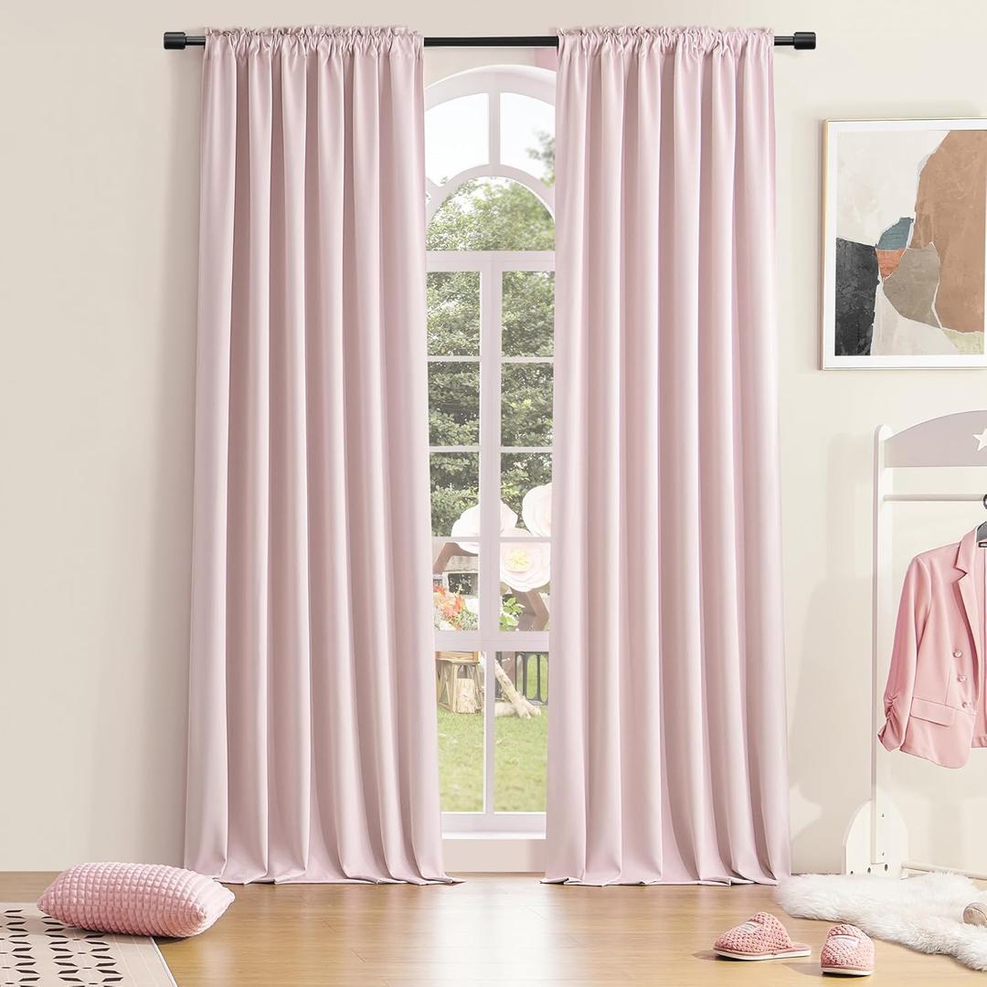 DONREN Blush Pink Room Darkening Soft Curtains - 108 Inch Length for 9 Foot High Ceiling Window,Baby Pink Rod Pocket Drapes/Curtains for Livingroom,52W x 108L,2 Panels
