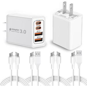2-Pack 40W Fast Charger,2 Pack USB-C and 2 Pack Type C-C Fast Charging Cable,4-Port PD Power Adapter for iPhone 17/Pro/Pro Max/17 Air/ 16 Series/15 Series,iPad,AirPods,Watch,Samsung and More