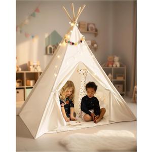 Playvibe Teepee Tent for Kids with LED Star Lights - Toddler Tent & Reading Corner, Playhouse Gift, Nursery Decor & Outdoor Backyard Fun, Spring Garden Play Tent Toy Fort for Toddlers